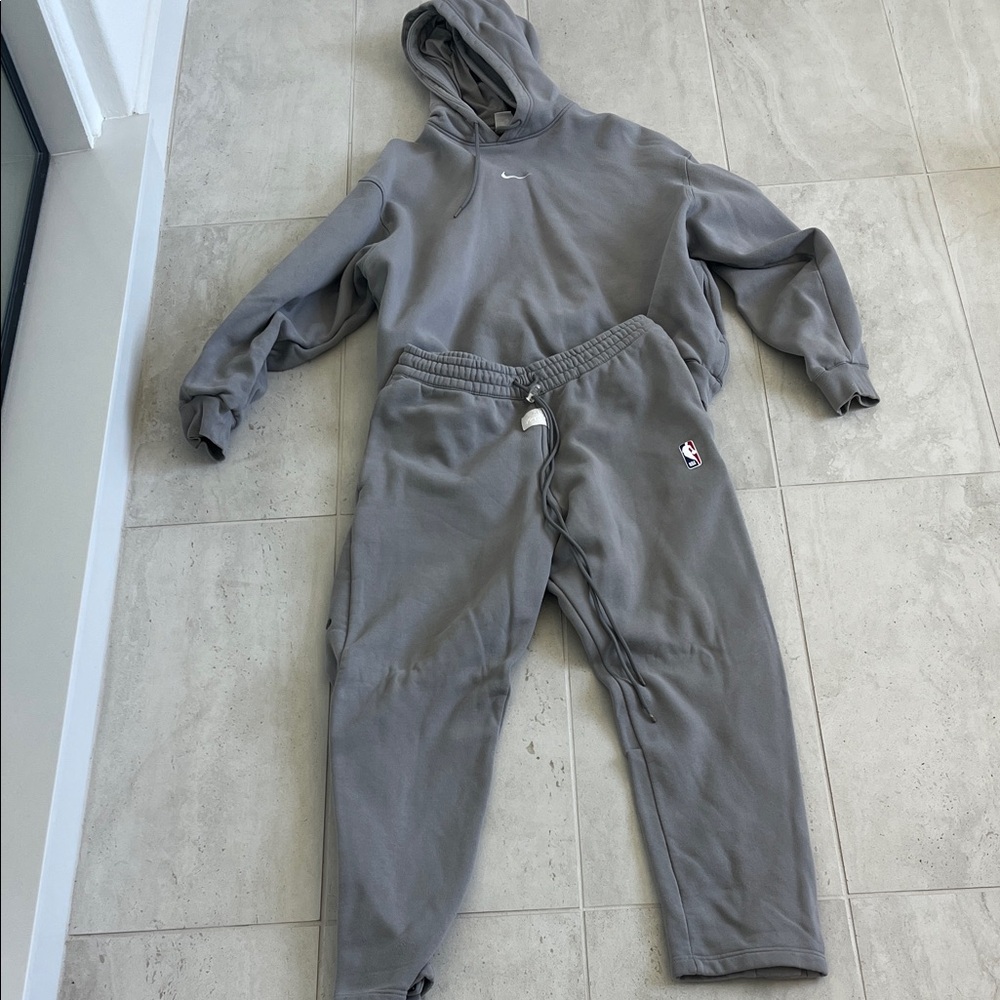 Nike Air Mens Fear of God Gray Fleece Joggers with NBA Patch